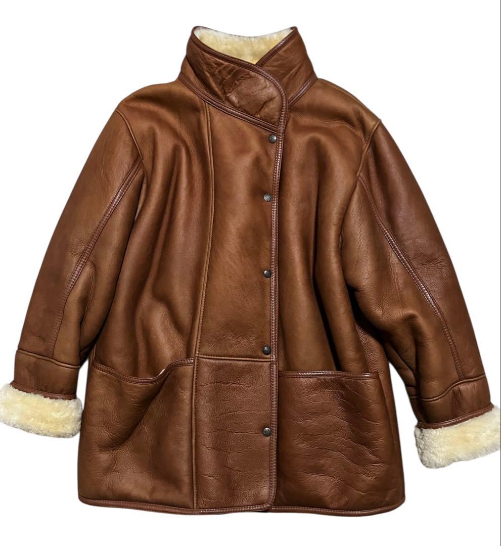 80s Eugene ムートンコート ハイネック ボアジャケット 羊革 - メルカリ