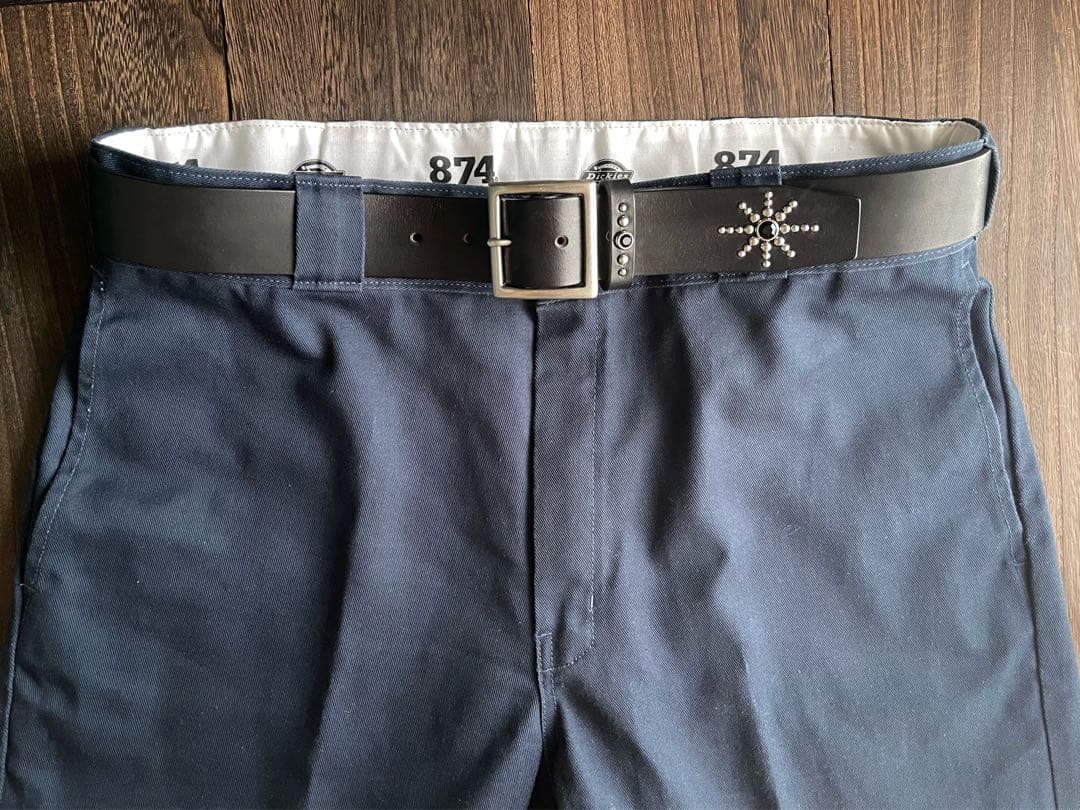 オーダー品 ディッキーズ874専用スタッズベルト 牛ヌメ シルバー