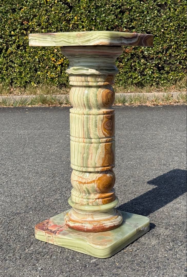 高さ68cm♪ 天然石 大理石 グリーンオニキス 飾り台 彫刻 花台 オブジェ