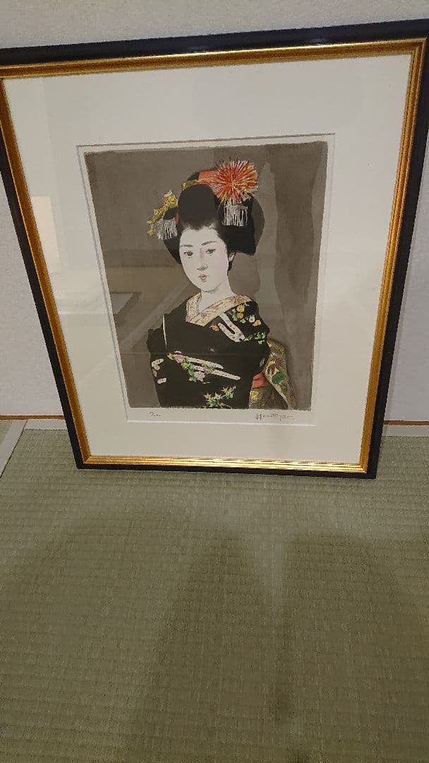 日本画 女性肖像 金色フレーム小松崎邦雄 小松崎邦雄「舞妓」リトグラフ 絵画買取・販売の小竹美術