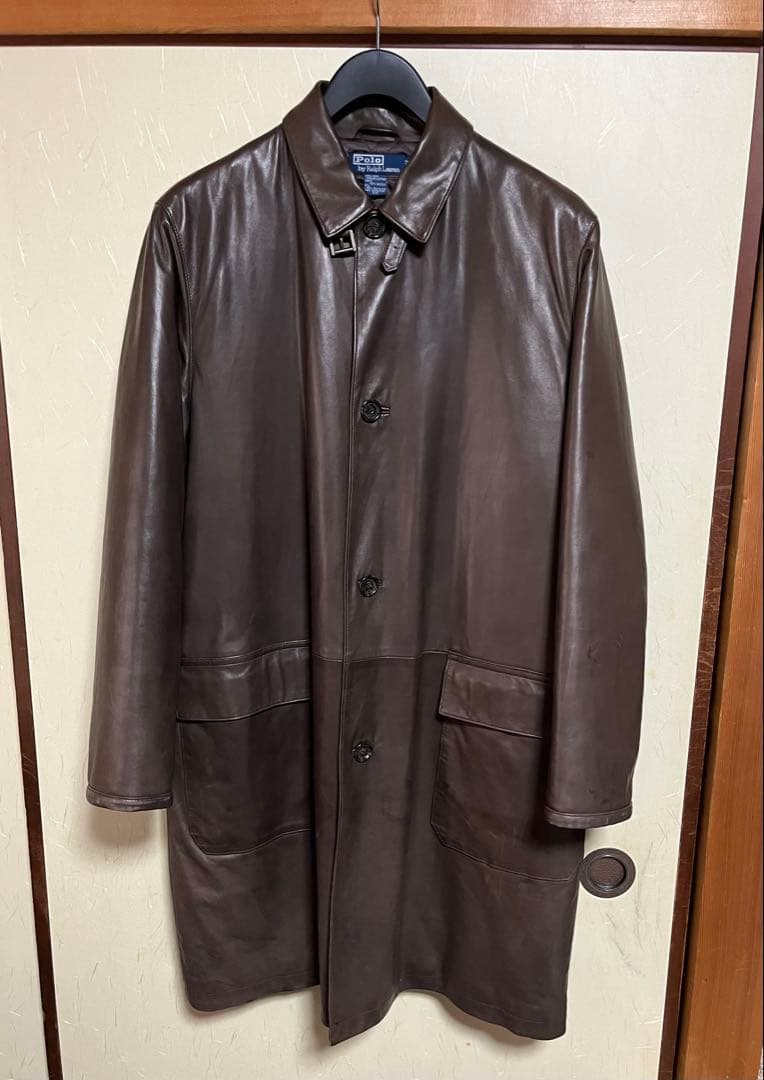 【Ralph Lauren】レザーロングコート　ブラウン