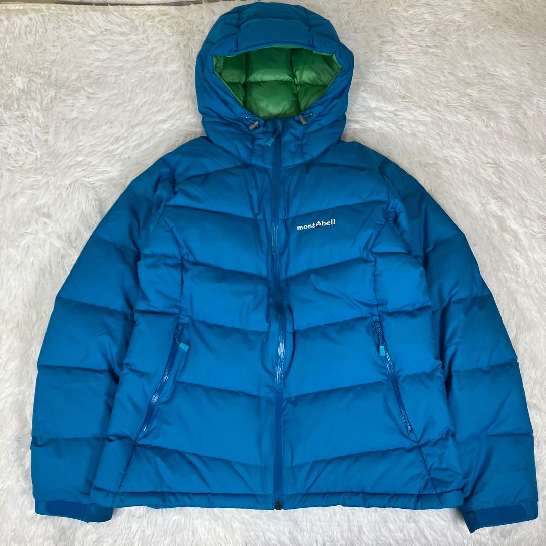 《美品》モンベル パーマフロストライトダウンパーカ ブルー レディースL