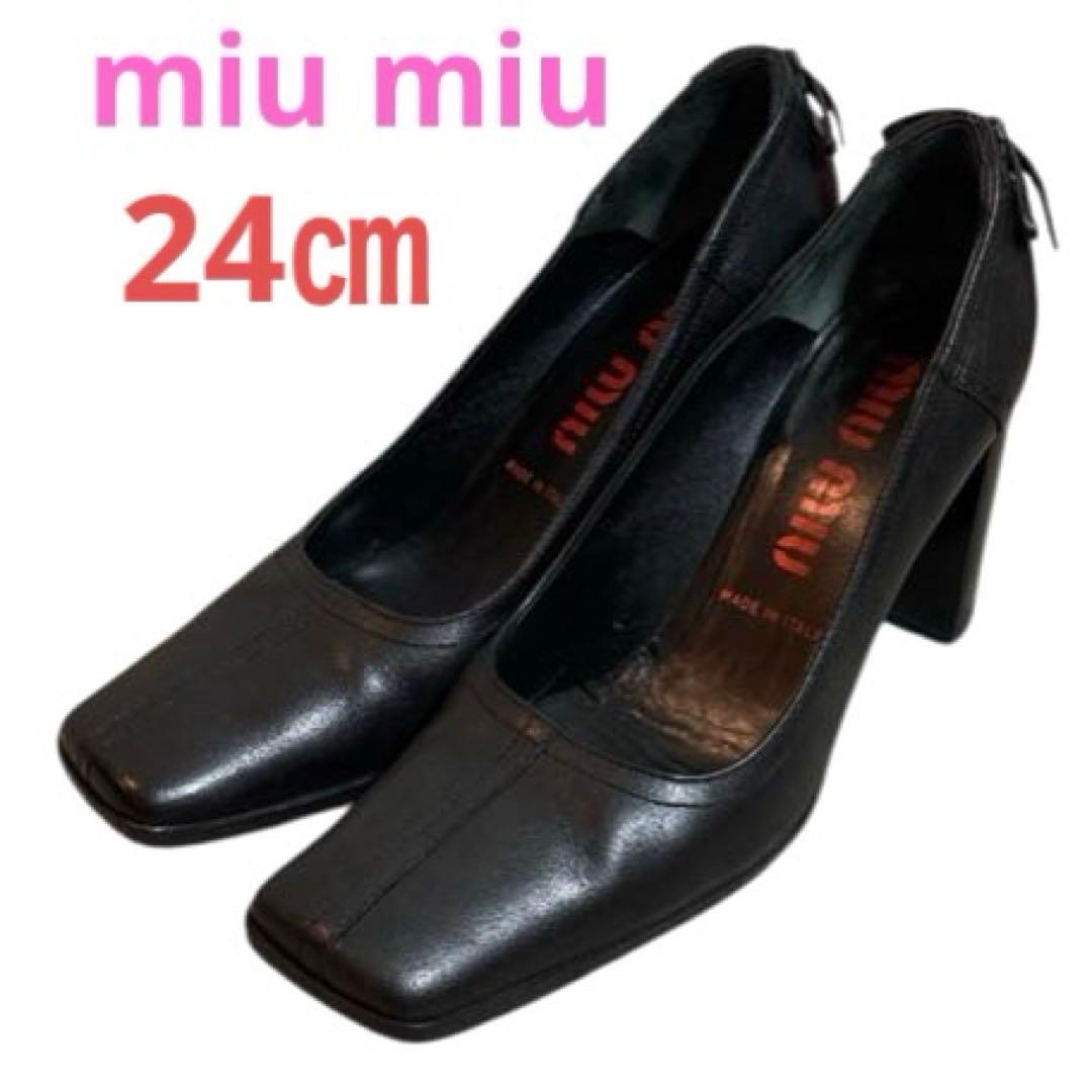 miu miu バックレースアップスクエアトゥパンプス　ブラック37（24㎝） menue (メヌエ) スクエアトゥ シアークロスストラップパンプス 送料
