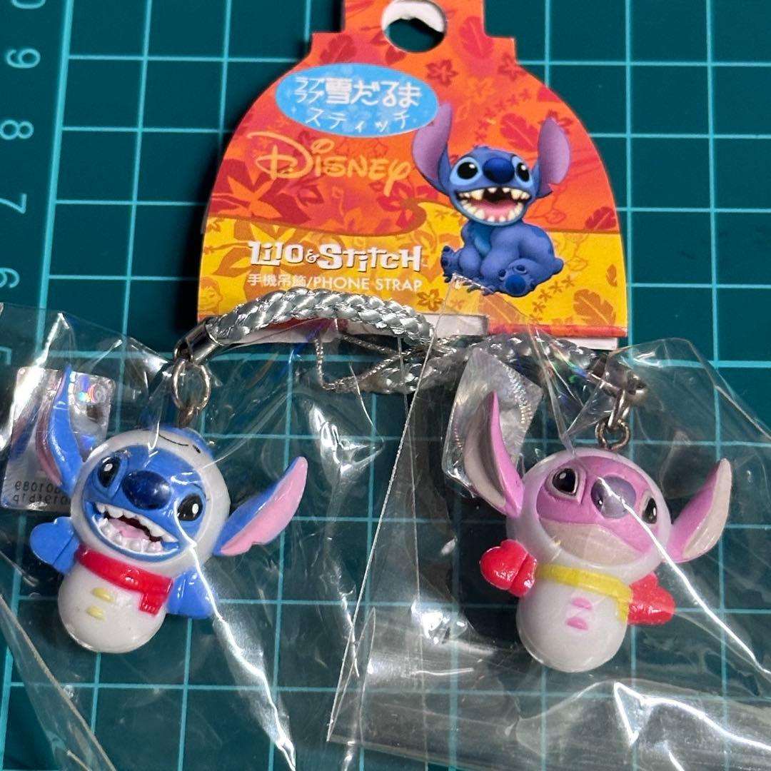 平成レトロ　ご当地　スティッチ　エンジェル　根付　ストラップ　ラブラブ雪だるま
