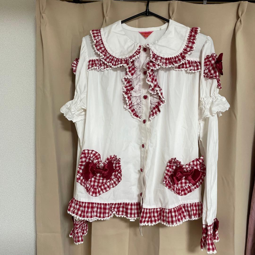 ベイビーザスターズシャインブライト　ブラウス　赤チェック ハート