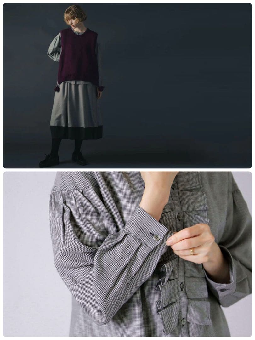 完売【リゼッタ】千鳥格子柄のブラウス『パメラ』　日本製 ブラウス シャツ 千鳥格子柄×ボウタイ付きブラウス レディース