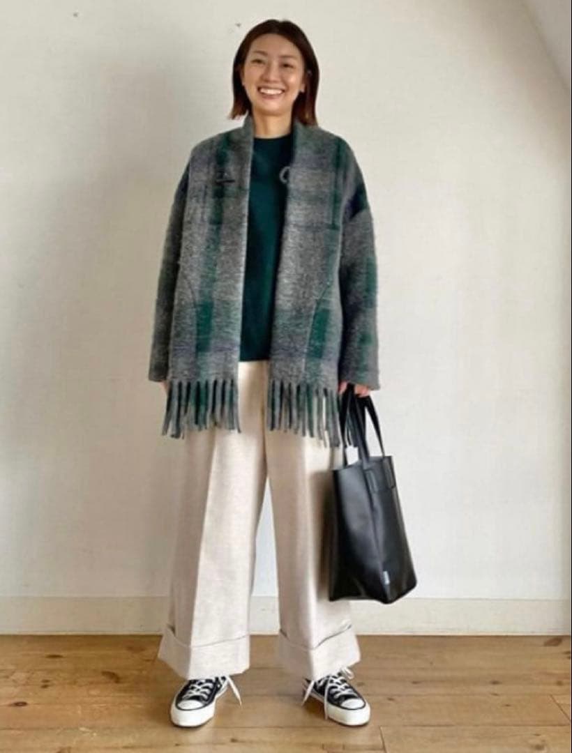 値下げ【美品】plantation ビッグチェックフリンジ　コート