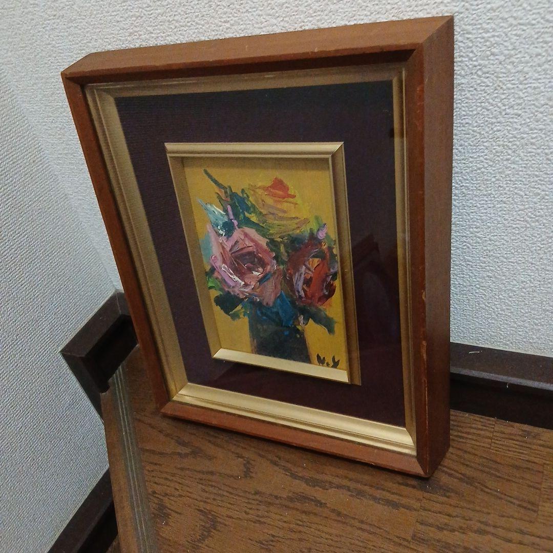 バラの花 油彩画 木製フレーム付き - メルカリ
