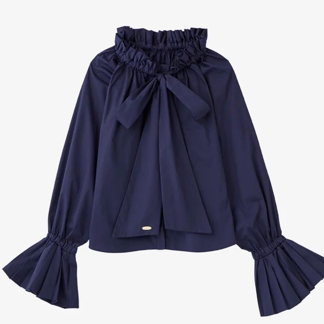 ☆とりむね様専用☆ poláura プリーツリボン2WAYブラウス【ネイビー