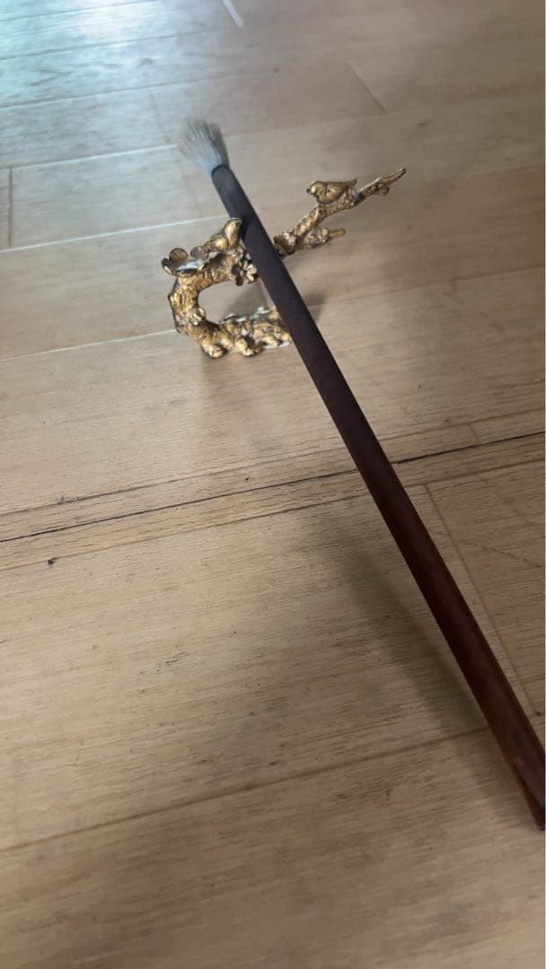 枝梅鳥銅鎏金筆置き