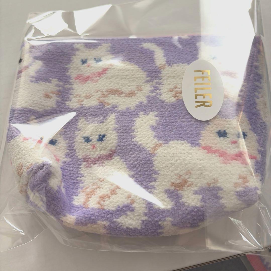 完売品 モフモフネコチャン 舟型ポーチM FEILER