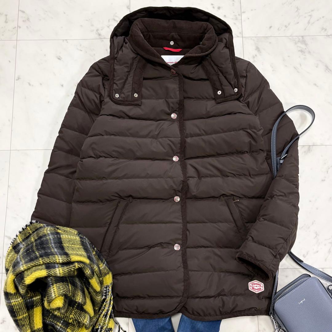 美品✨バンソンエミレイユ　ステッチレス ダウンジャケット　ブラウン　フード付き VINCENT ET MIREILLE（ヴァンソン エ ミレイユ） WOMENS ステッチレス
