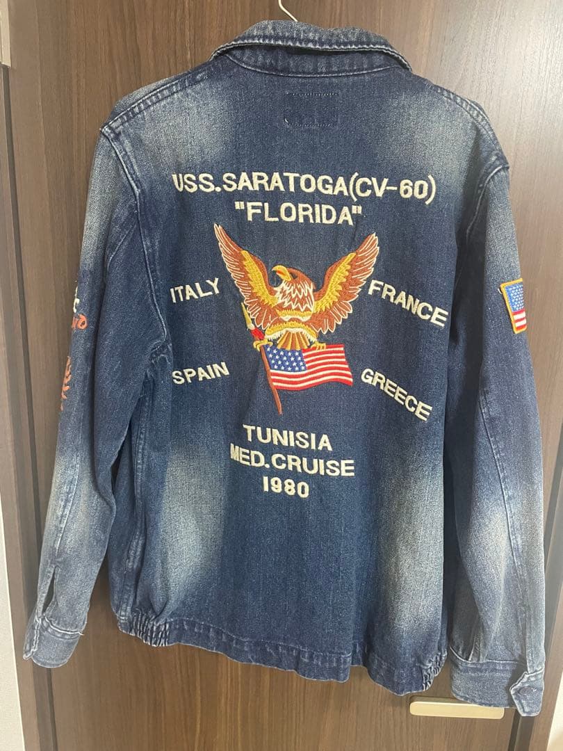 美品　HOUSTONデニムJKT XL 旧車SR ハーレー　ロカビリーバイカー