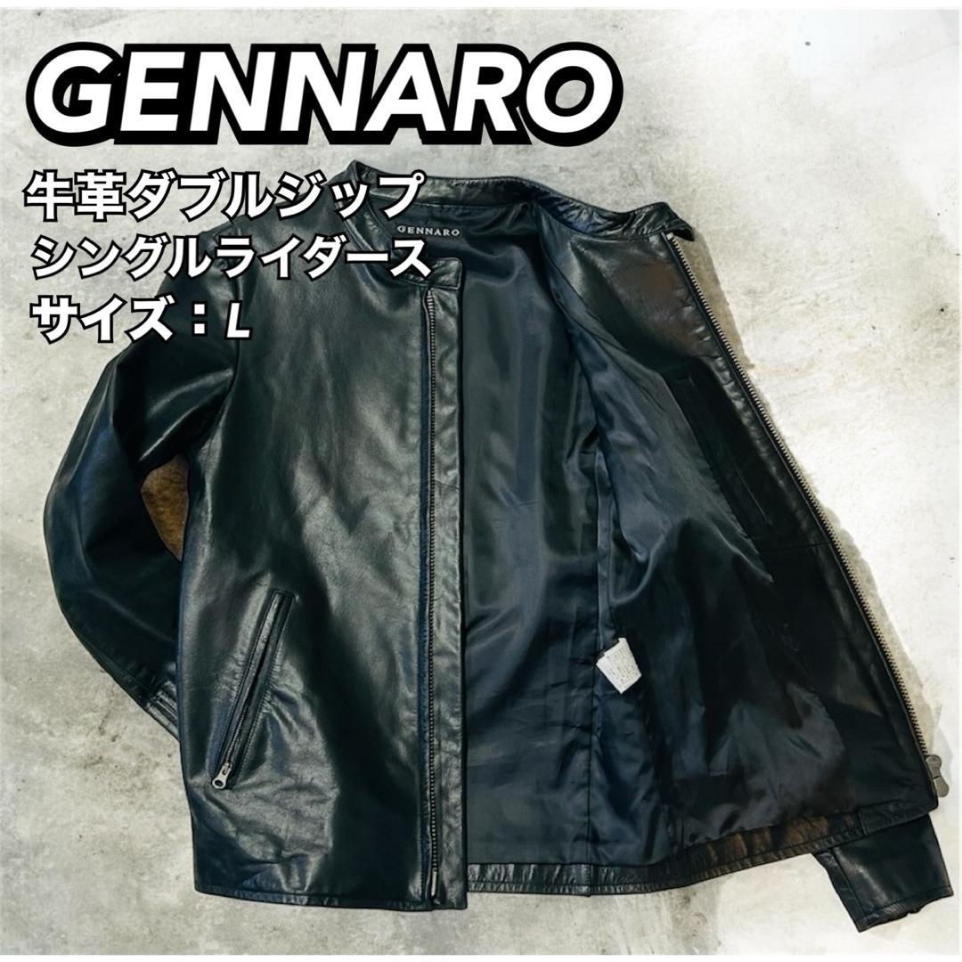 ジェンナロ レザー シングルライダース 牛革 ダブルジップ L ブラック