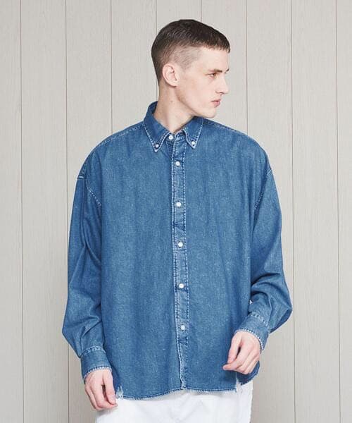 H BEAUTY&YOUTH エイチ　デニムシャツ ダメージ加工　L インディゴ