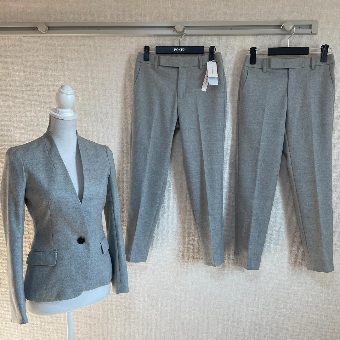 スーツカンパニー グレー パンツスーツ3点セット 36 美品 秋冬