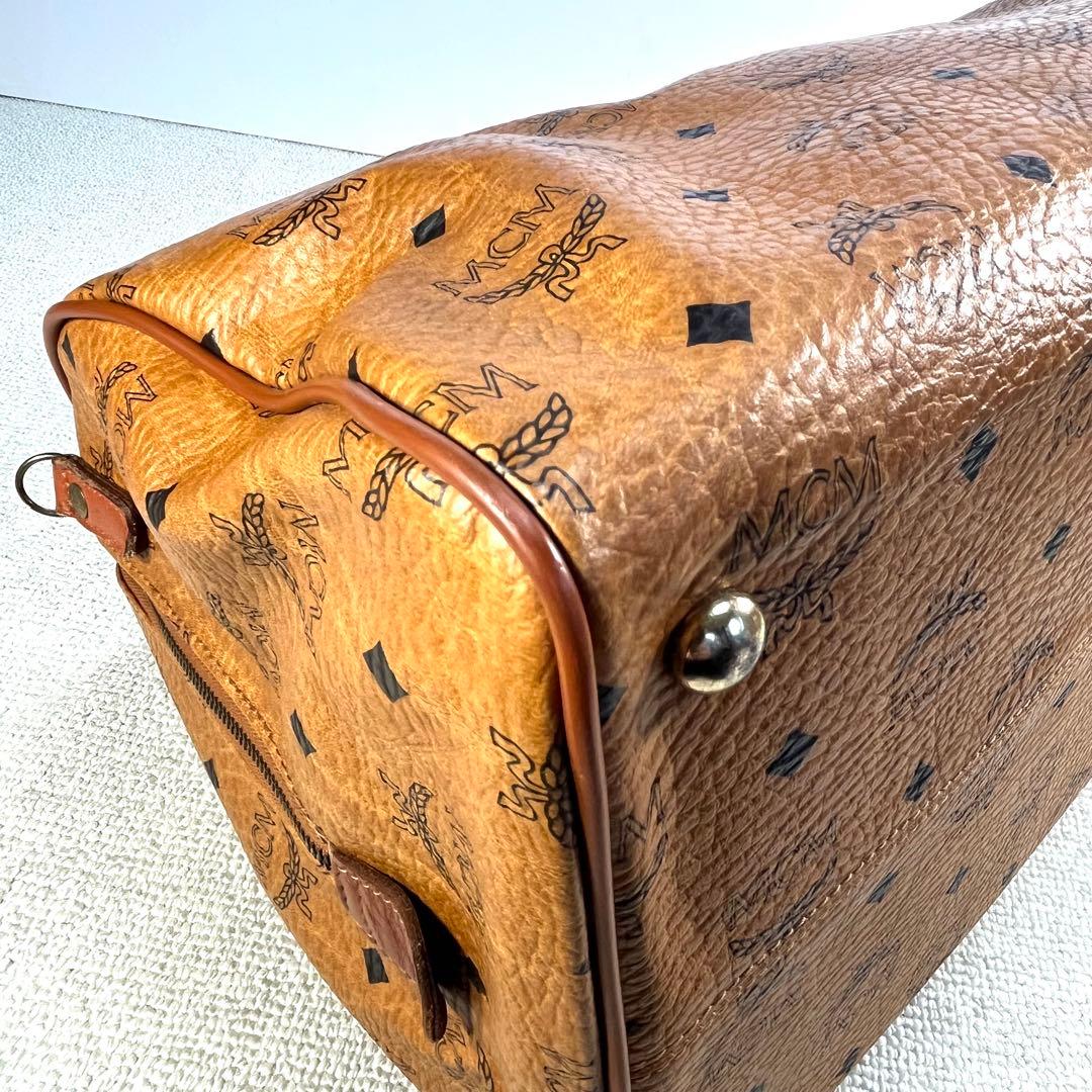 MCM ボストンバッグ ヴィセトス 総柄 ハンドバッグ キャメル PVC×本革