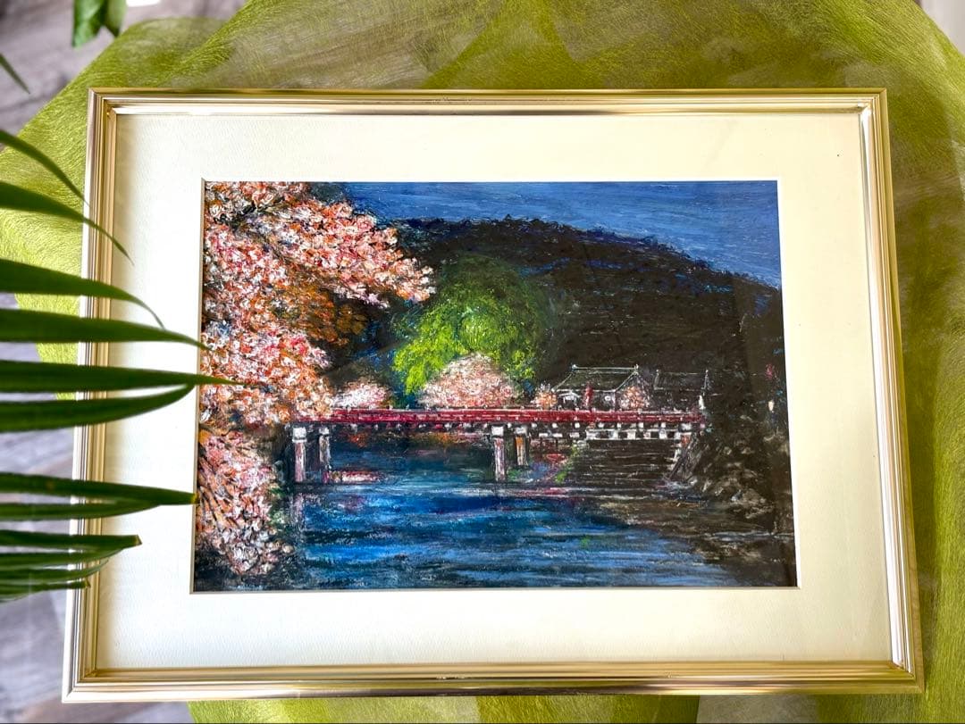 山本達幸「飛騨高山 中橋夜桜」油彩 風景画