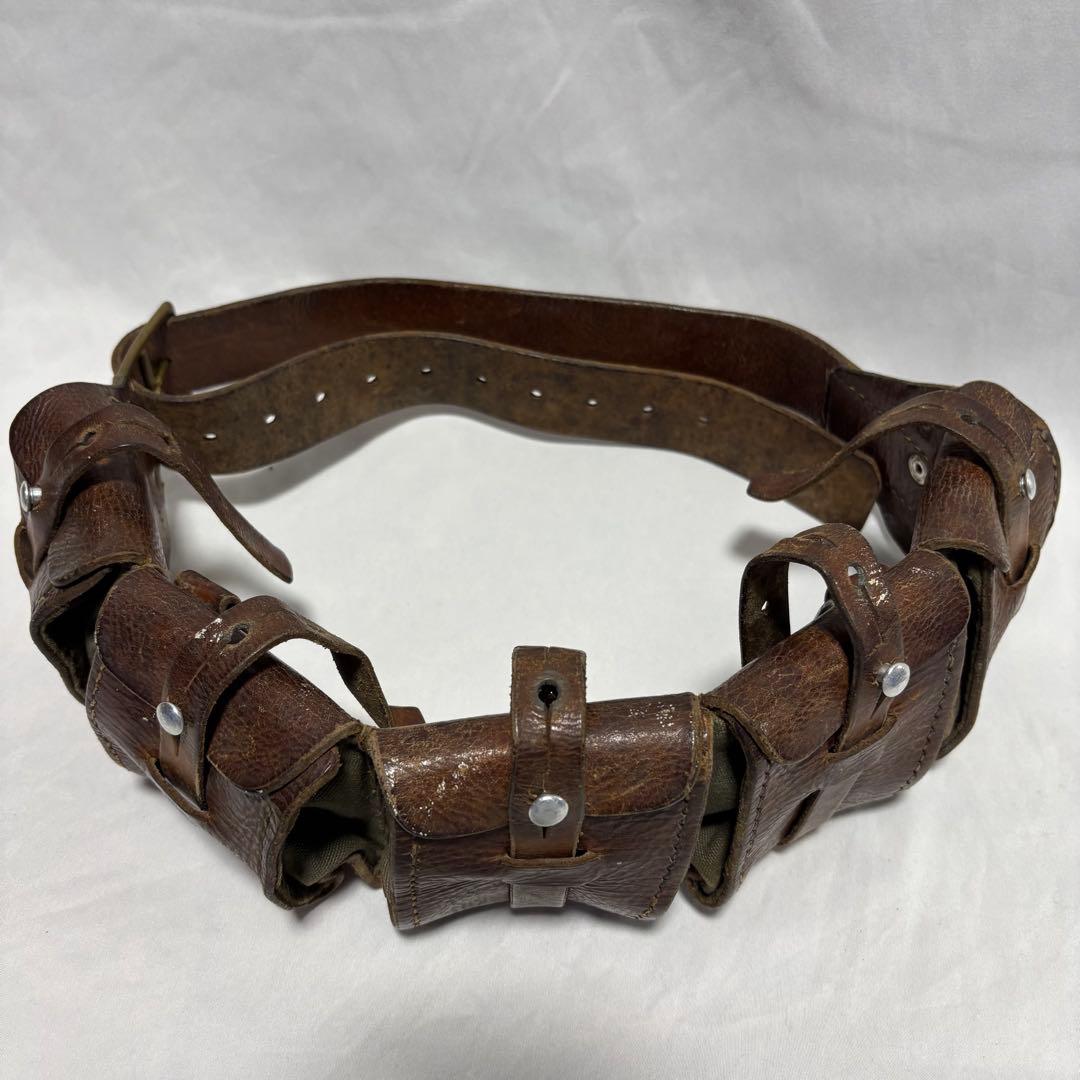 スウェーデン軍　40's 5ポケット レザーバンダリアポーチ 弾薬ベルト 実物
