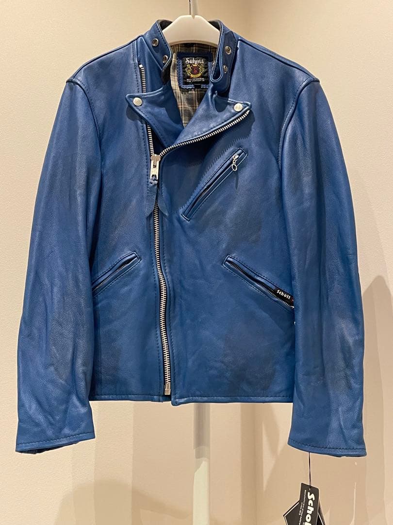 Schott ショットライダースジャケット ダブルブレストブルー　試着のみ