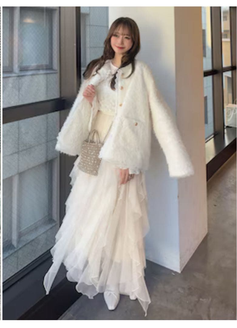 試着のみ FRAY I.D チュールラッフルスカート 入手困難アイボリー