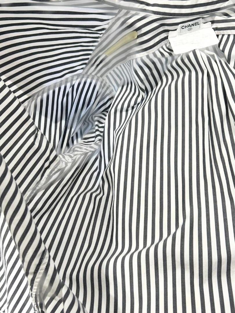 CHANEL シャネル ストライプ 長袖シャツ 38 コットン ヴィンテージ