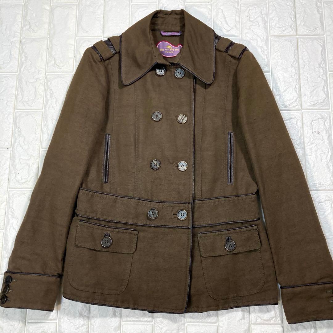 【極美品】ETRO ミリタリージャケット　レザーパイピング　イタリア製　麻混