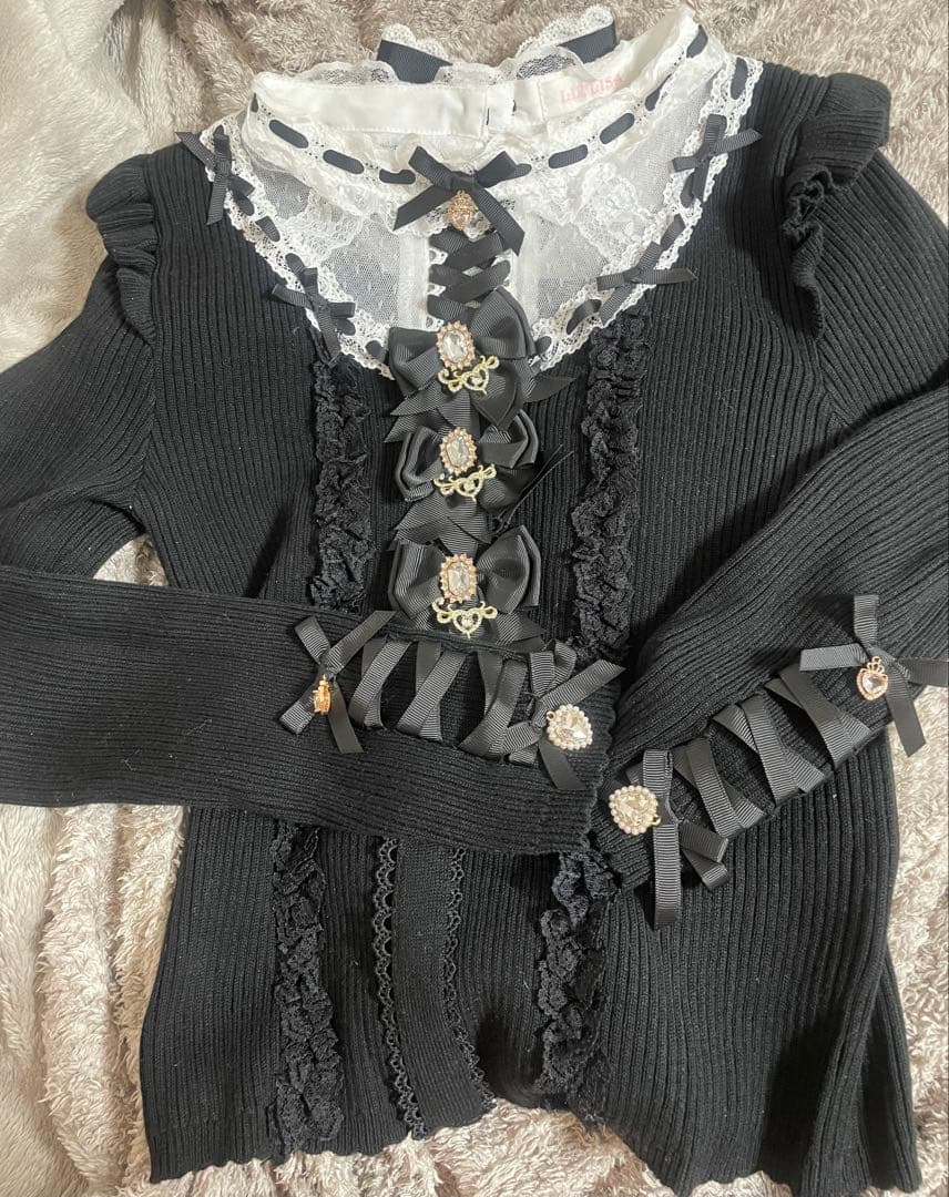 LIZLISA ハイゲージスピンドルニットトップス ブラック