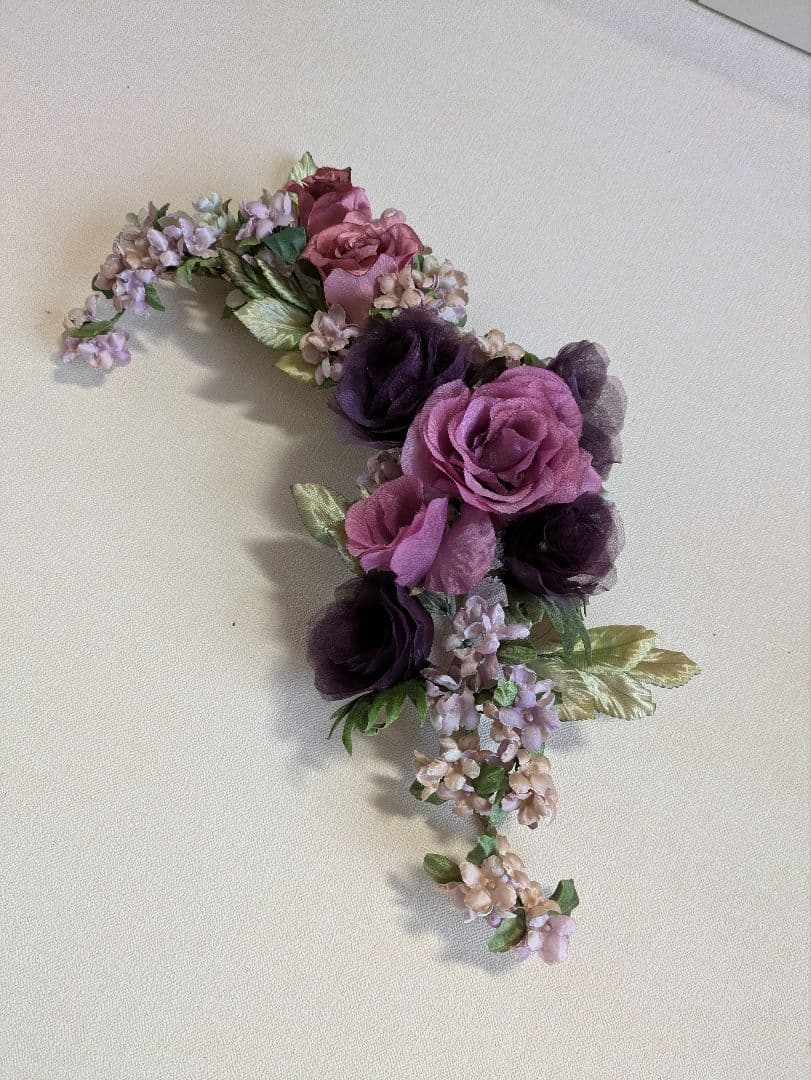 紫ピンクの布花アレンジメント2点ゆうこりん
