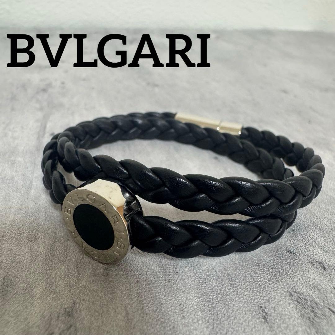 【美品】BVLGARI ブルガリ レザー ブレスレット ダブル 黒　ブラック