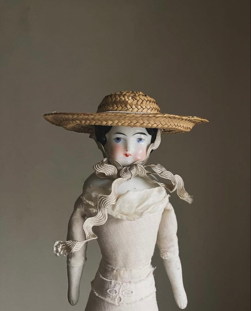 限定価格！チャイナヘッドドール 農家の花嫁 麦わら帽子 アンティーク