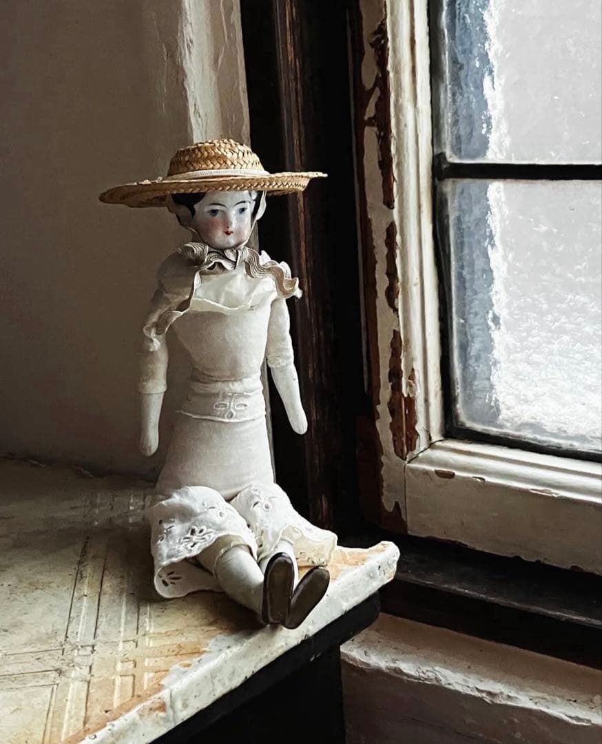 限定価格！チャイナヘッドドール 農家の花嫁 麦わら帽子 アンティーク