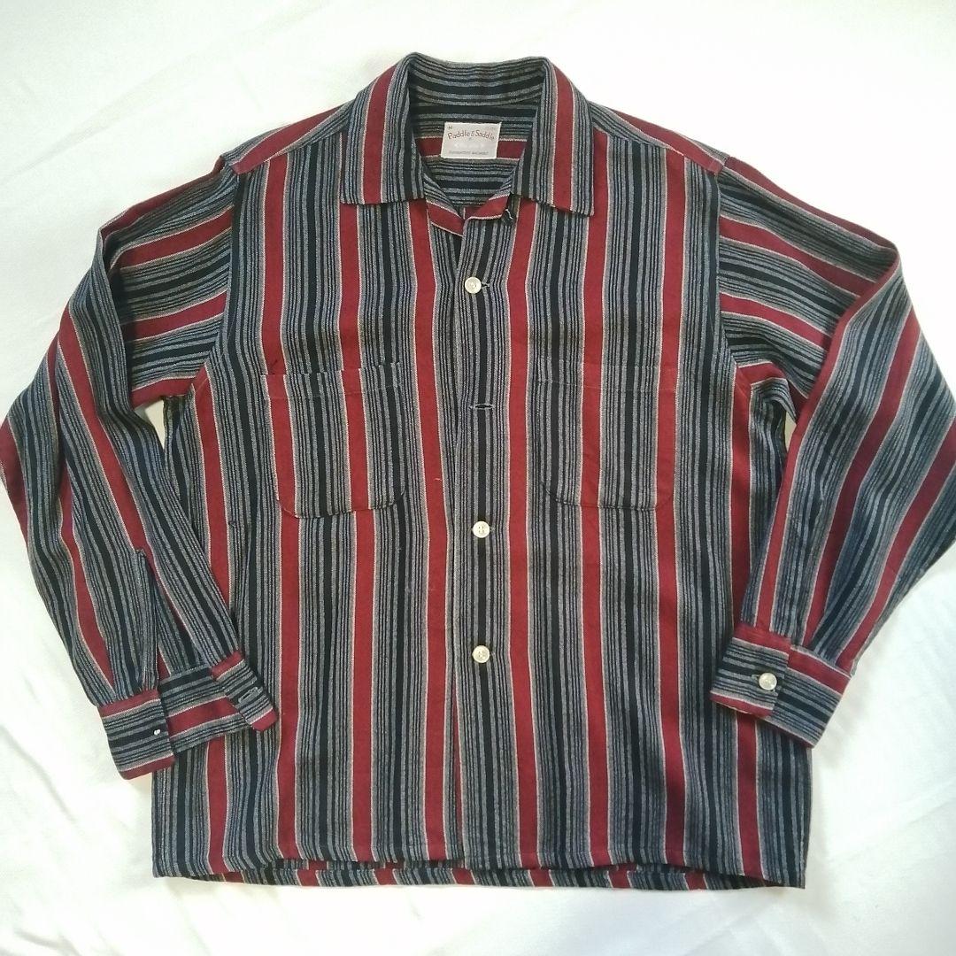 50sビンテージ Saddle & Paddle 長袖開襟ストライプシャツ M