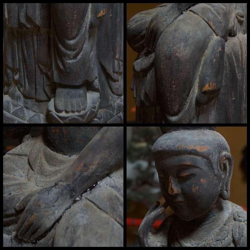 江戸期 老松木彫 大型『弥勒菩薩半跏思惟像』 細工彫り仏像 仏教古美術