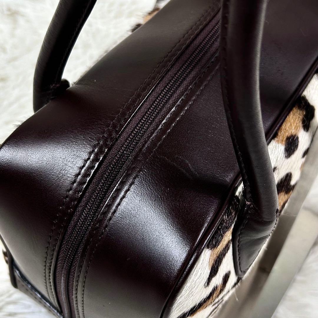 美品✨ 濱野皮革工藝 ハラコ レザー ハンドバッグ レオパード 皇室