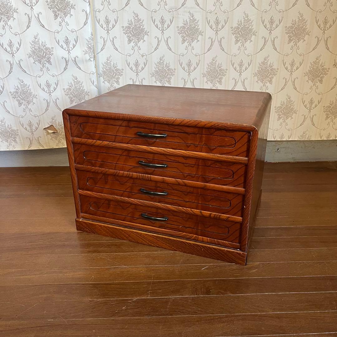 【アンティーク】昭和レトロ 木製 無垢 4杯 小箪笥 小引出し キャビネット