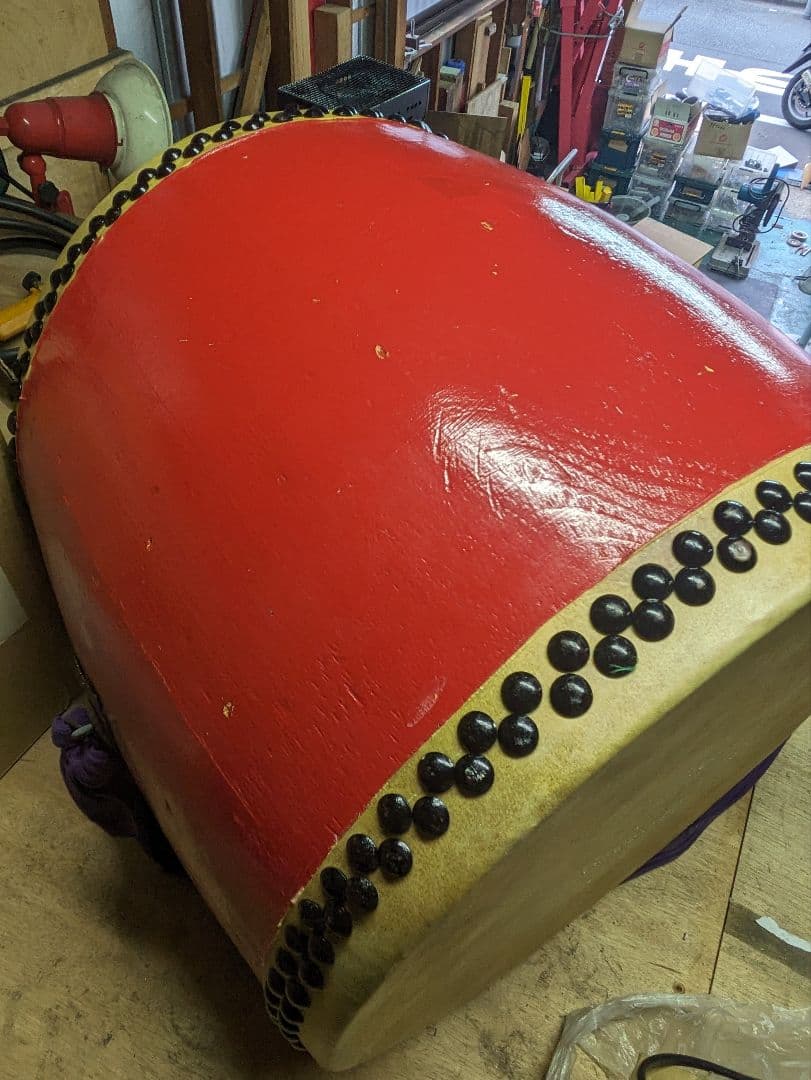 赤い和太鼓 木製 直径約40cm