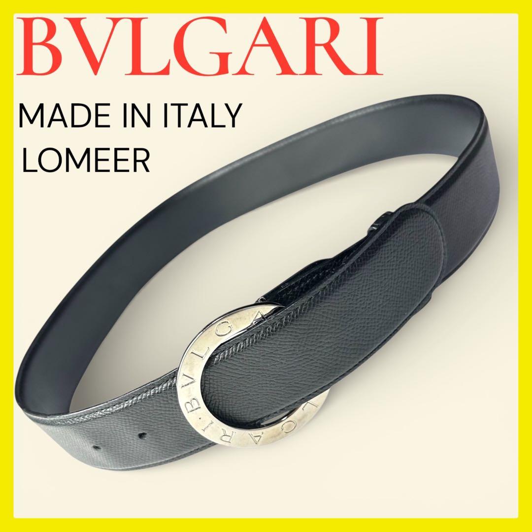 BVLGARI ブルガリ ベルト ロゴマニア サークルバックル レザー 黒