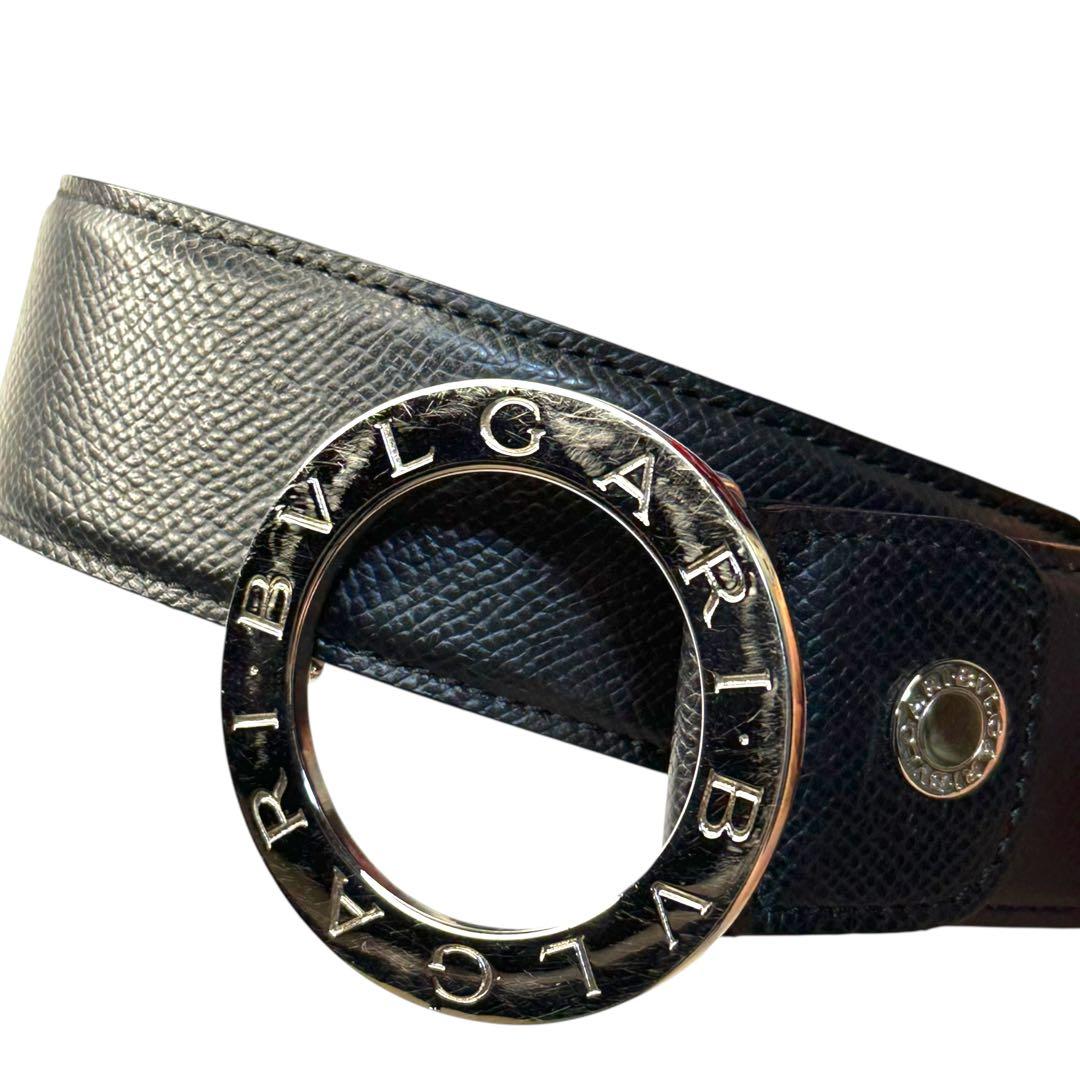 BVLGARI ブルガリ ベルト ロゴマニア サークルバックル レザー 黒