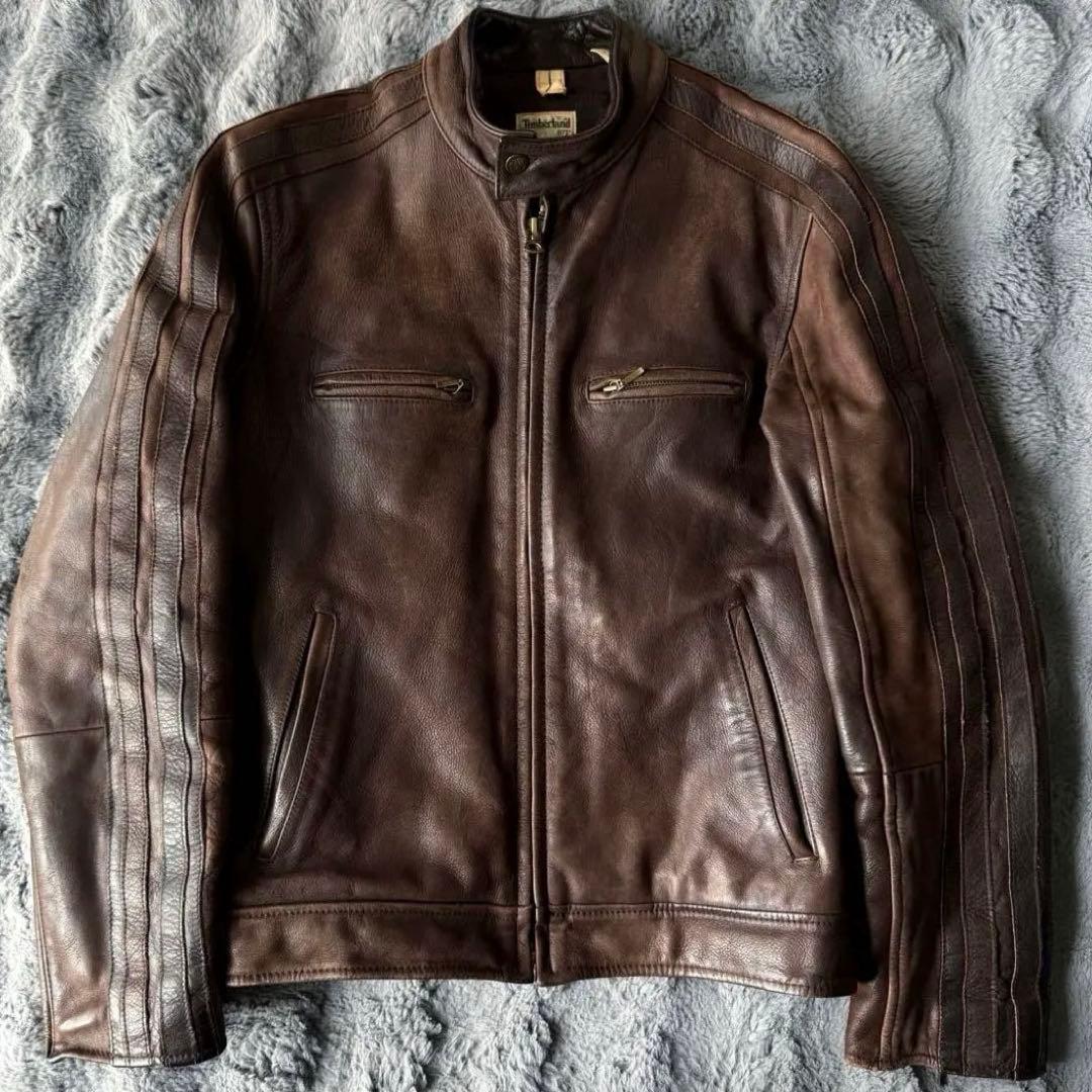 Timberland ブラウンレザージャケット S/P vintage 本革 中古・古着通販】Timberland (ティンバーランド) レザージャケット