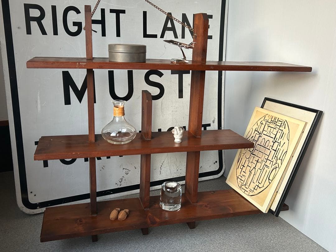 ヴィンテージ　木製飾り棚　ウォールシェルフ　壁掛け　アンティーク　古道具　レトロ 蒸籠（せいろ）ウォールシェルフ アンティーク 木製 壁掛け 棚