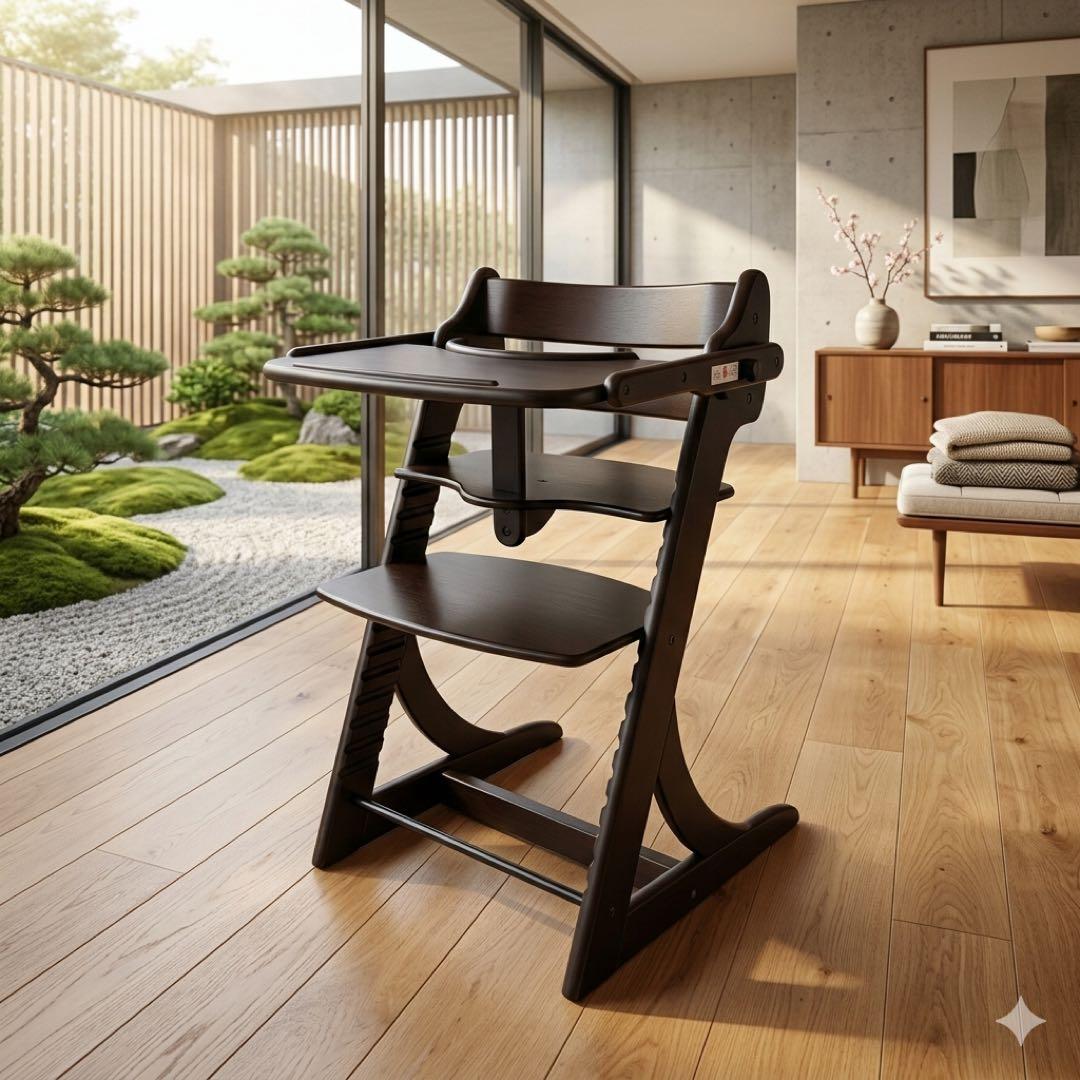 大和屋 すくすくチェア テーブル＆ガード付 ブラウン 木製 ハイチェア