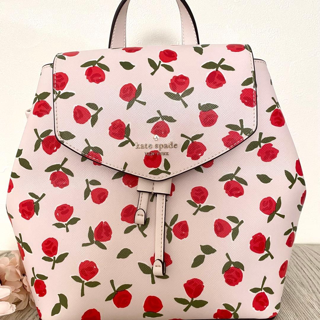 《新品未使用》kate spade　リュック　ホワイト　バラ　レザー
