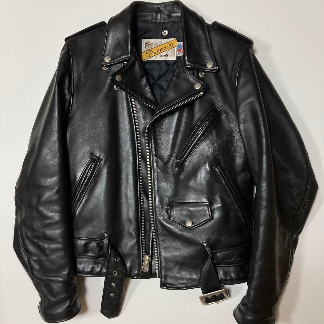 SCHOTT 618 USA製 34 ダブルライダース ブラック バイクタグ