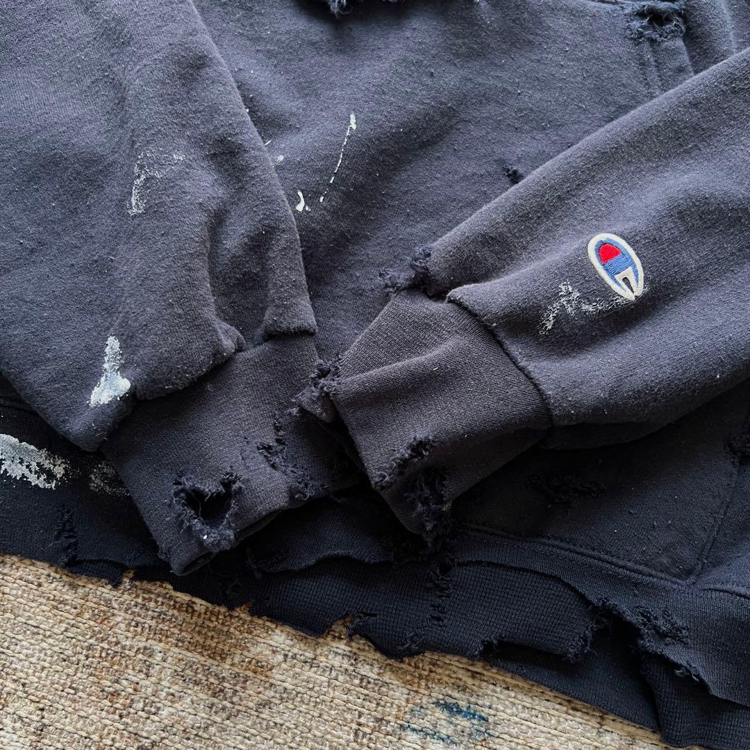 90s champion ダメージ ボロ スウェット パーカー ペンキ グランジ