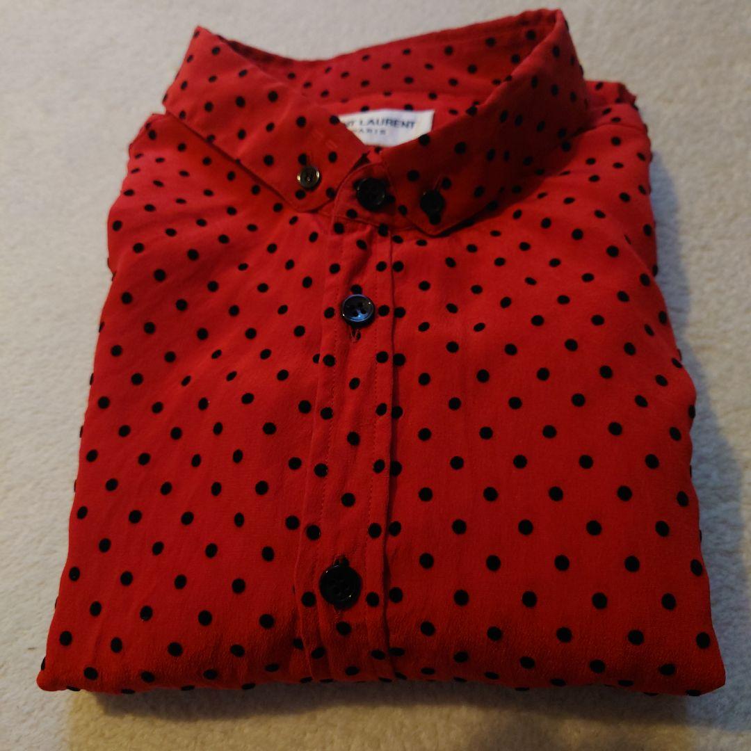 サンローラン／ドット柄（立体ドット）シルク長袖シャツ38 - メルカリ