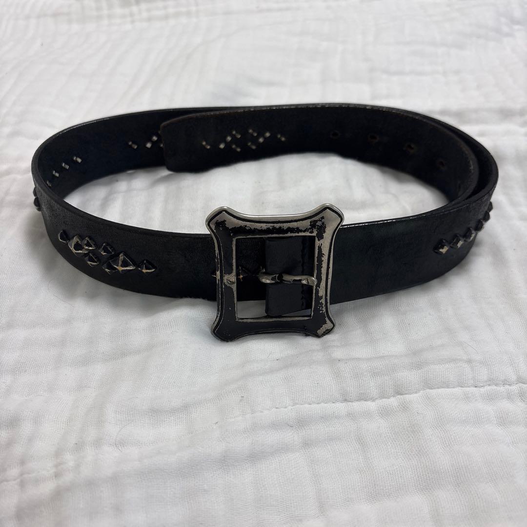Ys for men スタッズ付き黒レザーベルト　ヴィンテージ　激レア