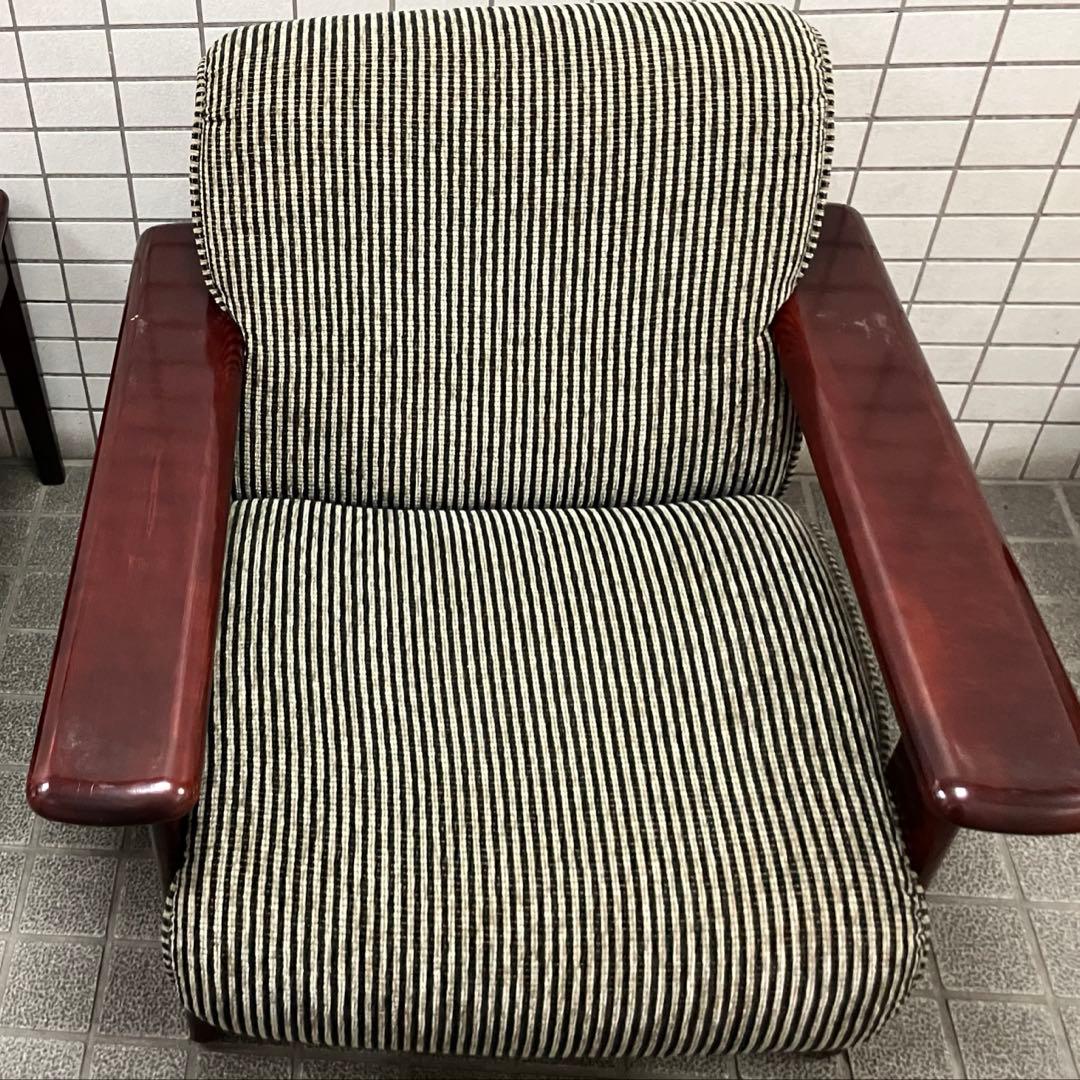 karimoku オールドカリモクストライプウッドアーム1人掛けソファ