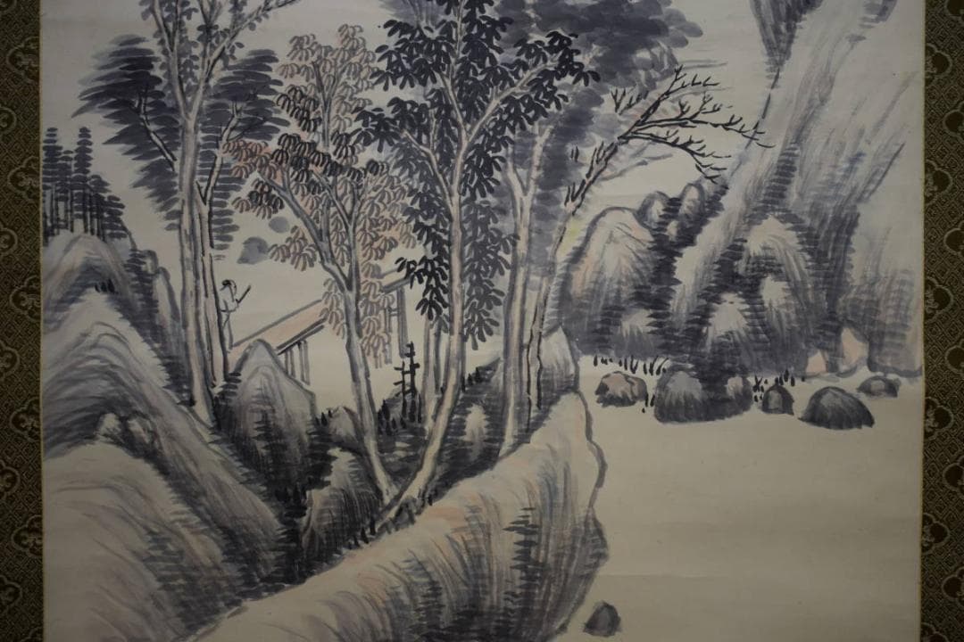 真作/岡田米山人/山水画賛/布袋屋掛軸HG-557 岡田米山人の取扱い作品｜古美術・掛け軸の販売・買取・鑑定-松本松栄堂