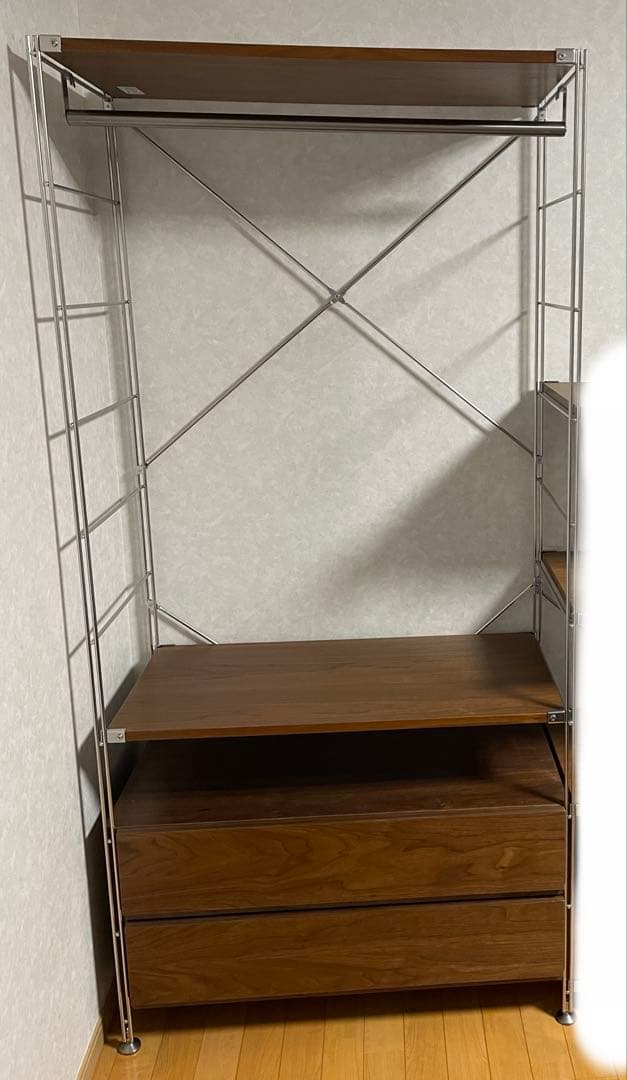 【美品】無印良品 ステンレスユニットシェルフ ウォールナット材ワードローブセット スチールユニットシェルフ ワードローブセット ライトグレー | 無印良品